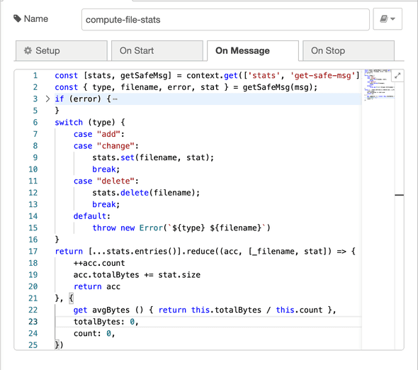 compute file stats on message code